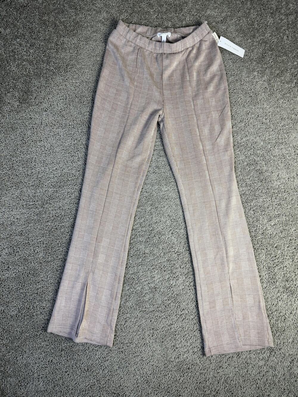 Kendall And Kylie Pants Womens M Brown Plaid Slim Boot Cut Stretch Business